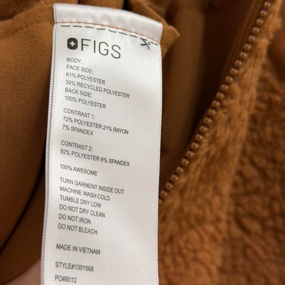 Figs On-Shift High Pile Fleece Bomber Jacket in Mocha, Size Medium - Picture 11 of 12